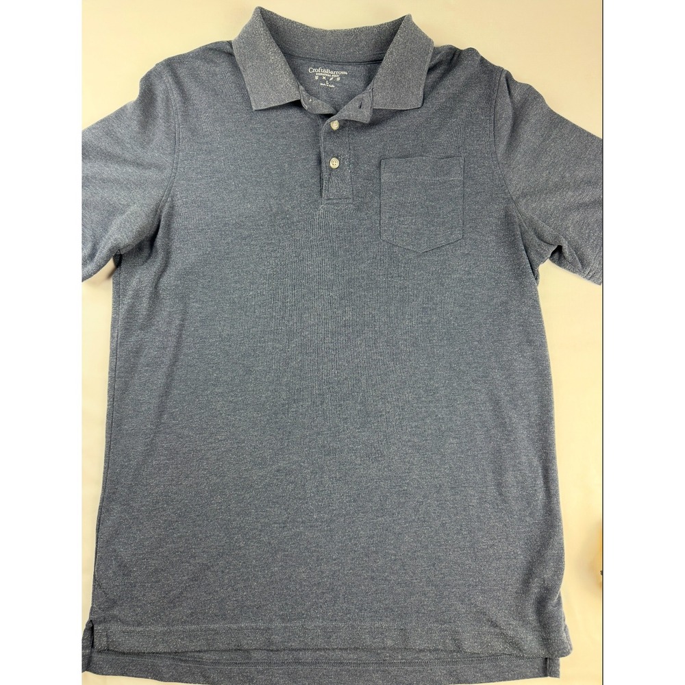 Croft & Barrow Mens Blue Heathered Short Sleeve Pocket Polo Shirt Size XL